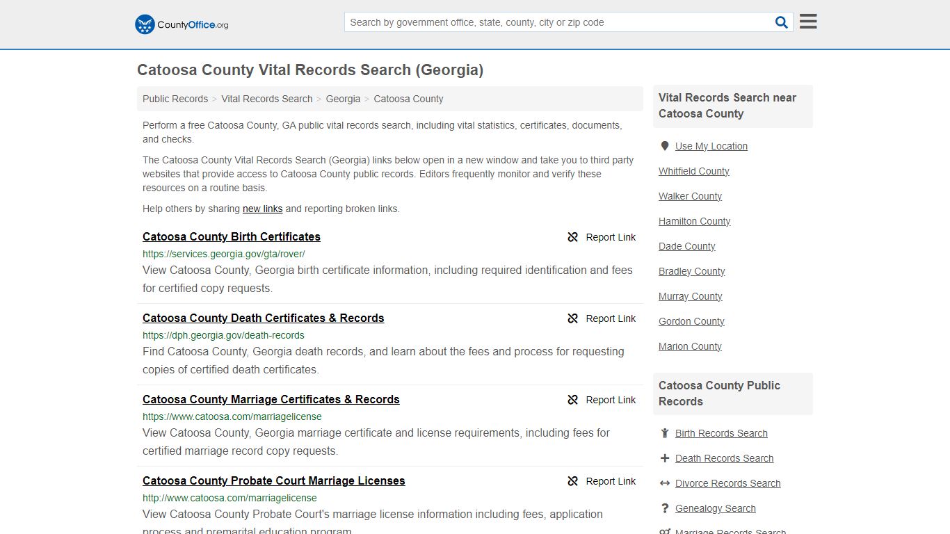 Catoosa County Vital Records Search (Georgia) - County Office